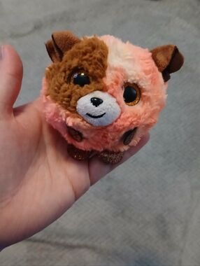 Plush Round Dog Stuffed Animal - Peach & Brown